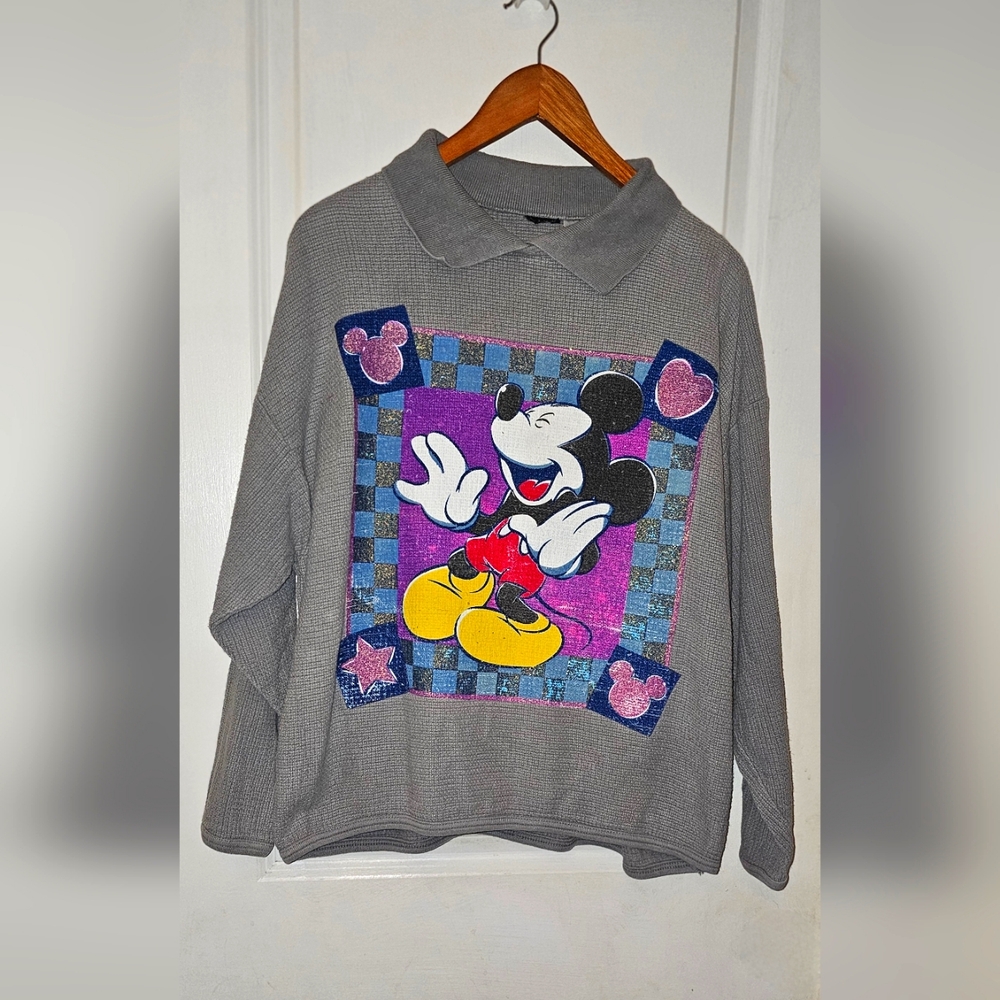 Vintage 90s Mickey Mouse Womens XL Sweatshirt Double Collar Disney Purpl…